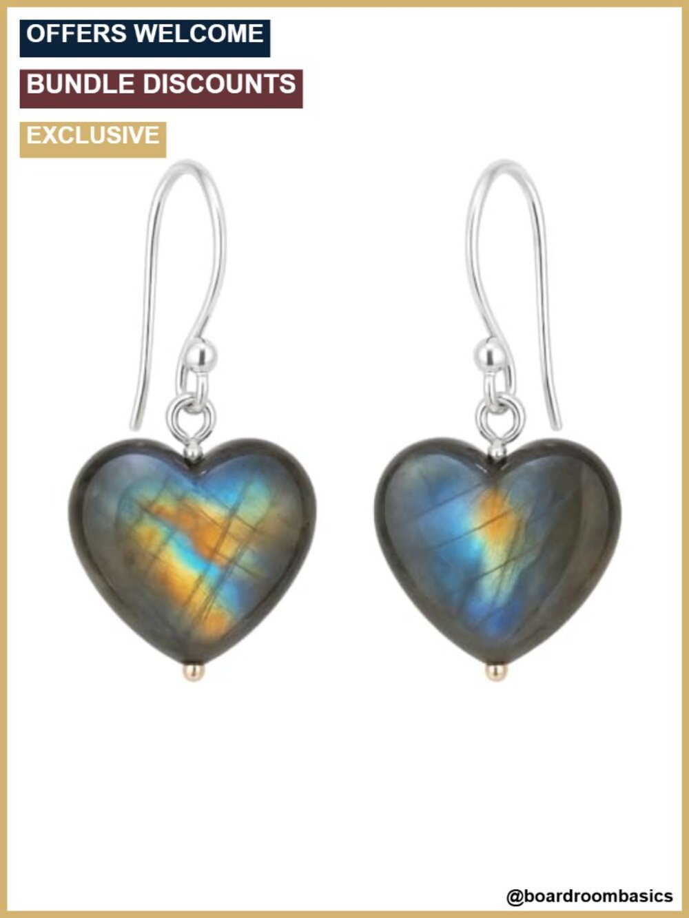 Labradorite Heart Dangle Earrings Silver Plated Drop